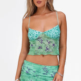 BXOXO Women's Floral Print Cami Tops Summer Spaghetti Strap V Neck Patchwork Camisole Tank Tops Holiday Beachwear